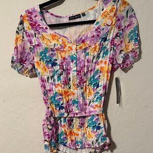 Floral Pleated Women's Top - Multicolor new M